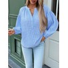 Cicy Bell Womens Puff Long Sleeve Blouse Gingham Pleated V