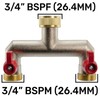 Brass Tap Two Way Splitter Manifold With Valves 3/4" BSP