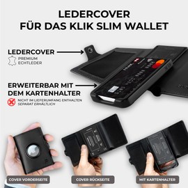 PURISTO KLIK Slim Wallet Add Ons Leather Cover, black, AirTag M coin compartment