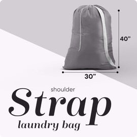 Handy Laundry Shoulder Strap Bag - Drawstring Locking Closure, Durable Nylon Material, Large Capacity, Heavy Duty Stitching, Perfect for Laundromat or College Dorm. (Grey | 30" x 40")