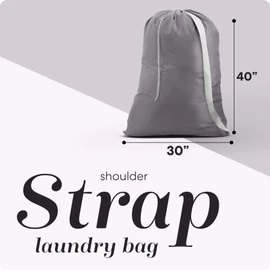 Handy Laundry Shoulder Strap Bag - Drawstring Locking Closure, Durable Nylon Material, Large Capacity, Heavy Duty Stitching, Perfect for Laundromat or College Dorm. (Grey | 30" x 40")
