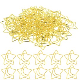60PCS Decorative Paper Clips Creative Metal Moon and Star Shape Paper Clip Funny Cute Paperclips Gold Moonstar Shaped Paper Clips Bookmarks Planner Clips for Office Document File Organization School