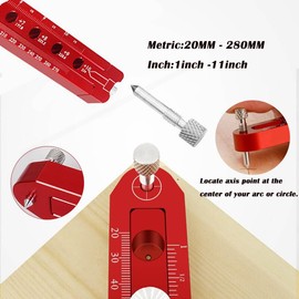 Aluminum Alloy Woodworking Compass for Circle/Arc Drawing，Metric/Imperial Carpenter Fixed-Point Marking Gauge Circle Marking Woodworking Compass Tool for Drawing Repeatable Arcs Circles