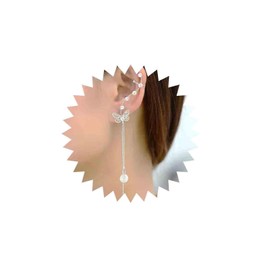 Aneneiceera Boho Crystal Butterfly Cuff Wrap Earrings Silver Long Chain Tassel Earrings Cluster Crystal Climber Crawler Earrings Long Sleek Chain Drop Earrings Non Pierced Clip on Earrings Dangle Chain Earcuff Earring Jewelry for Women (Silver)