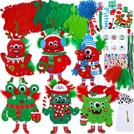 Winlyn 24 Sets Christmas Craft Kits Winter Crafts DIY Monster Ornaments Decorations Art Sets Foam Monster Christmas Stickers Googly Eyes Feathers for Kids Holiday Home Classroom Activities Party Favor