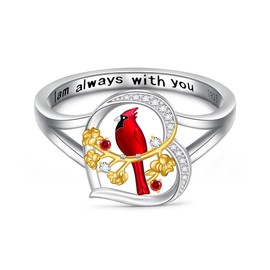 Red Cardinal Gifts Cardinal Rings for Women Sterling Silver Heart Ring Memorial Bird Christmas Jewelry for Lloss of Loved One Size 7