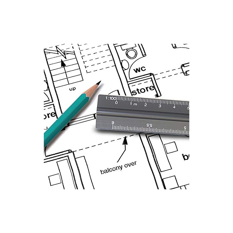 12 Inch Architect Scale Ruler, Aluminum Metric Triangular Scale Ruler