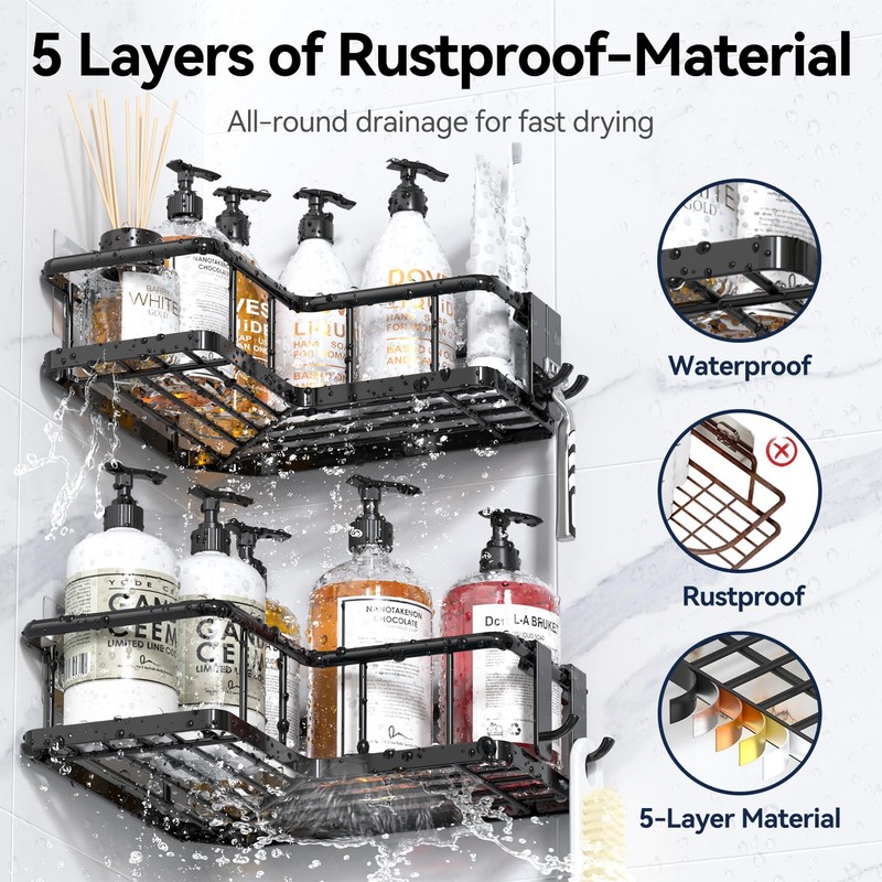 YASONIC Shower Caddy Corner, 3-Pack Adhesive Rustproof Stainless Steel Shower