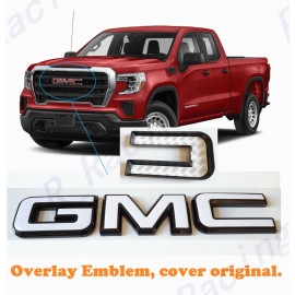Auto Front Only GMC Black White Emblem Overlay 2019-2025 GMC Sierra 1500 2500HD 3500H