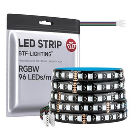 BTF-LIGHTING 5050 RGBW RGB+Cool White(6000K-7000K) 4 Colors in 1 LED 5m 16.4ft 96LED/m DC24V Multi-Colored LED Tape Lights IP65 Waterproof Black 12mm PCB for Home Decoration(No Adapter or Controller)