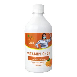 Ved Vitamin C & D3 Liquid Food Supplement for Adults - High Strength Vitamin D & Vitamin C per Dose- Support for Joints, Muscles & Immunity - Vegetarian - Orange Flavour (33 Days Supply)