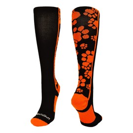Crazy Socks with Paws Over the Calf (Black/Orange, Medium)