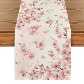 Artoid Mode Floral Cherry Blossoms Branches Summer Table Runner, Seasonal Spring Kitchen Dining Table Decoration for Home Party Decor 13x108 Inch