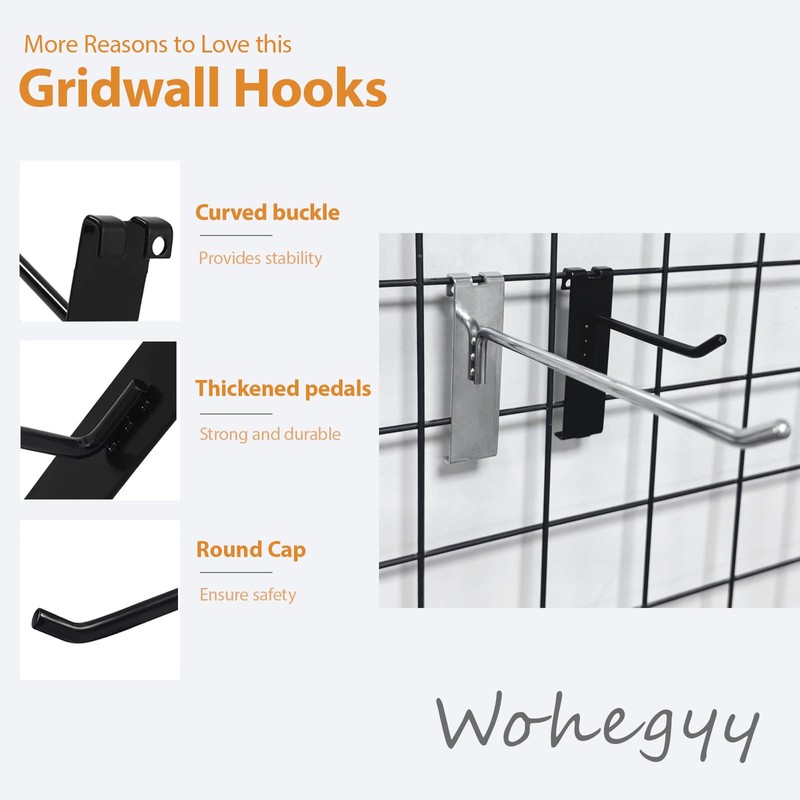 Wohegyy Gridwall Hooks 4 Inch, 50PC Stainless Steel Wall Mount