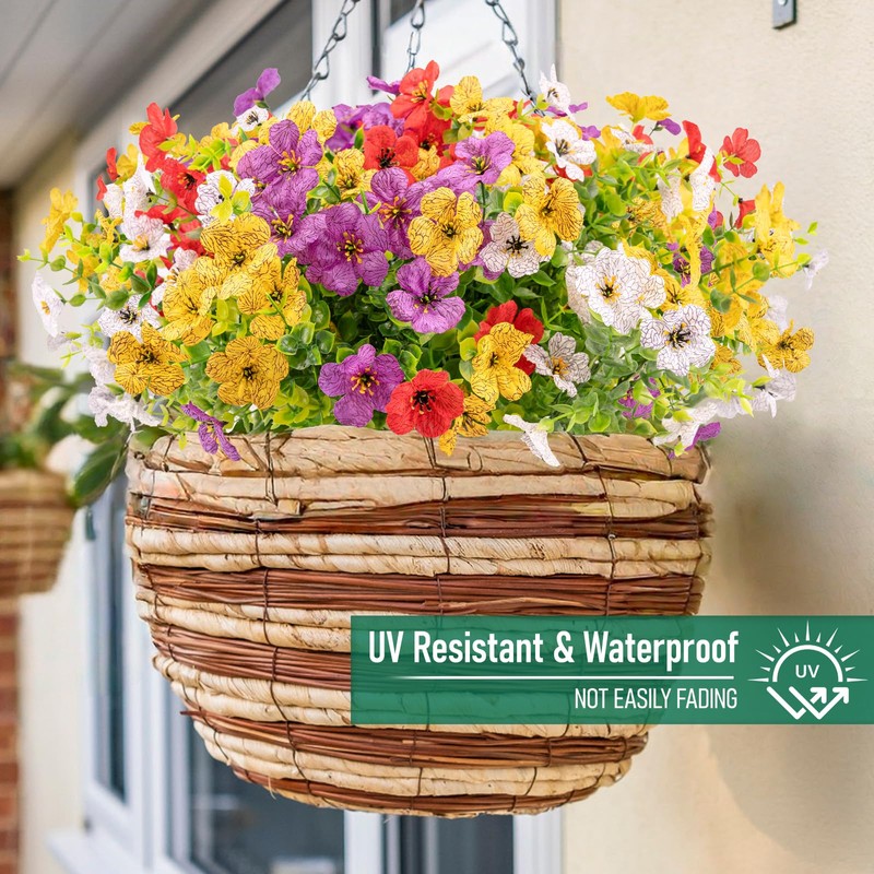 WOHSEROM 8 Bundles Artificial Violet Flowers Outdoor Indoor, UV Resistant