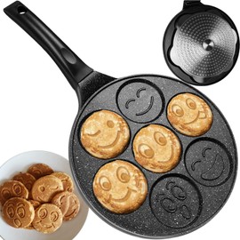 Ruhhy 19317 Fried Egg Pan Pancake Pan Children with Smiley Motif Mould Maker Egg Pan for Pancakes Induction Ceramic Gas Electric Diameter 26 cm