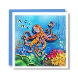 TUMYBee Colorful Under The Sea Animal, Greeting Card, Water Color Quilling Card, Art Card for Get Well Soon, Birthday, Thank You, Thinking Of You, Mother Day, Father Day, Boss Day (Octopus)