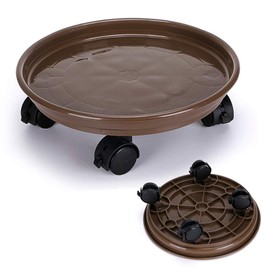 Skelang 11.8" Plant Caddy, Plant Pallet with Brake Wheels, Moving Plant Pot Saucer, Plant Roller Dolly for Indoor or Outdoor Heavy Duty Planter, Load Capacity 125 Lbs (Coffee)