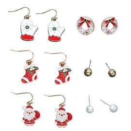 Clyhon 6 Pairs Christmas Dangle Earrings Snowman Xmas Earrings Christmas Tree Girls Earrings Novelty Earrings Funny Earrings for Women Girls Hook Drop Jewellery