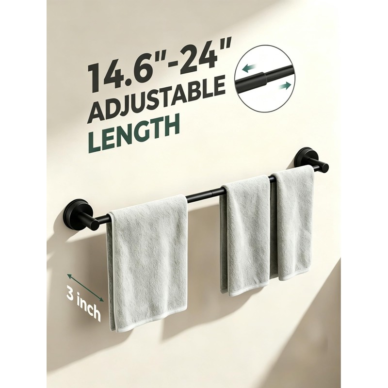 14.6 to 24 Inches No Drill Suction Cup Towel Bar