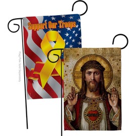 Feast of Sacred Heart of Jesus Canvas Flag Support Our Troops Wall Hanging Decor Home Poster Porch Religious Room Tapestry Faith Fathers Day Cemetery Decorations for Grave Yard Catholic Gifts