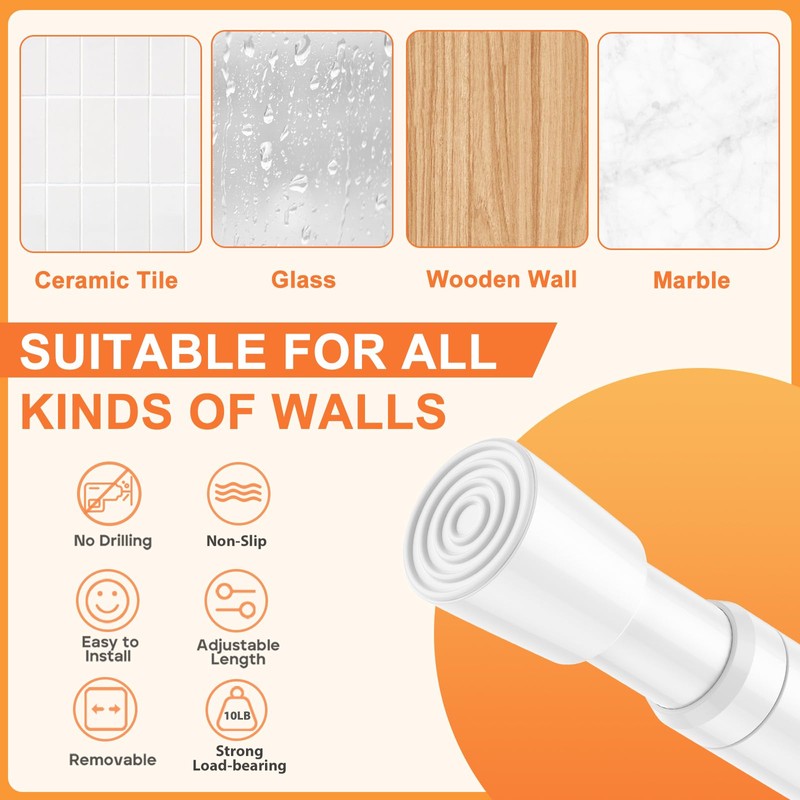 White Tension Curtain Rod 18-39 Inch Adjustable Extendable Small Tension