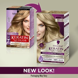Schwarzkopf Keratin Color Permanent Hair Color, 8.0 Medium Blonde, 1 Application - Professionally Inspired Permanent Hair Dye