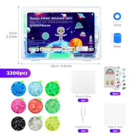 Moncolis Iron-On Beads Set 5 mm Glow-in-the-Dark with Ironing Beads Plates 12 Patterns Templates Spaceships Astronauts DIY Crafts 9 Colours Beads Luminous Decoration Children Gift Boys Girls