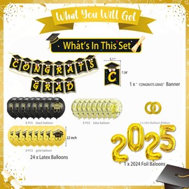 Graduation Party Decoration Set 2025 with Congrats Banner Large Gold Foil Number Balloons Confetti Latex Balloons Perfect for High School College Graduation Ceremony Photo Backdrop Party Supplies