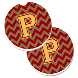 Caroline's Treasures Letter P Chevron Garnet & Gold Set of 2 Cup Holder Car Coasters CJ1048-PCARC, 2.56, Multicolor