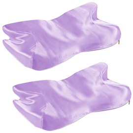 Eychei 2 Pcs Satin Pillowcase for Cervical Pillow, Lavender Silky Cervical Pillow Case Contour Pillow Case Cover with Zipper, Smooth Ergonomic Pillowcase for Neck Pillow Cover
