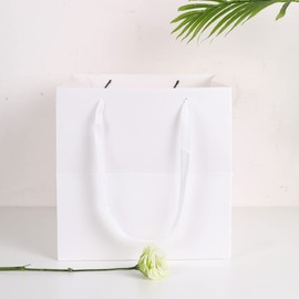11.8" Large Gift Bags，Square Reusable Gift Bags Large for Birthday Wedding Christmas Presents Doll (White)