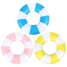 3 PCS 39.4 Inch Jumbo Swimming Ring with Fun Prints Striped Pool Floats Pool Tubes Inflatable Pool Floats Summer Floating Swimming Beach Floats Classic Swim Ring for Adults