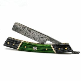 Old School Damascus Steel Straight Razor Cut Throat Barber Salon Shaving Razor Vintage Wood