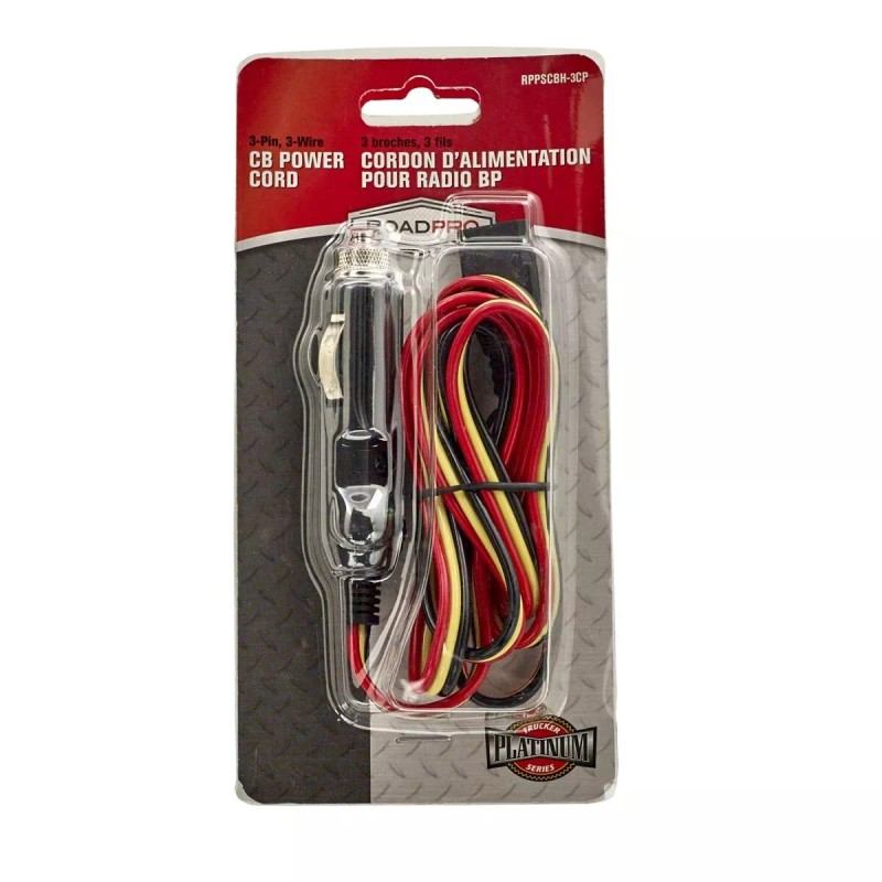 RoadPro RPPSCBH-3CP 3-Pin Plug/12V Plug Fused Replacement CB Power Cord