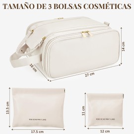 Lukovee Bolsa de Maquillaje Cosmetiquera de Piel de Impermeable, 3 Pcs Bolsa de Cosméticos de Viaje de Grande Capacidad, Portátil Neceser Viaje Bolsa de Aseo Versátil con 2 Mini Bolsas de Maquillaje