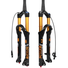 BUCKLOS 26/27.5/29 inch Travel 140mm MTB Air Suspension Fork, Rebound Adjustment 34mm Stanchions 1-1/8" Threadless Straight/Tapered 9*100mm QR Manual/Remote Lockout XC AM Mountain Bicycle Front Forks