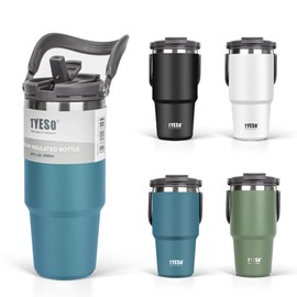 TYESO Tumbler with Straw, 20.6 fl oz (600 ml), Coffee Water Bottle, Thermos Flask, Thermos Flask, Kettle with Handle, Vacuum Insulated, Double Walled Structure, Wide Mouth, Large Capacity, Direct