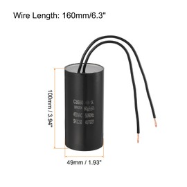 PATIKIL 60uf CBB60 Run Capacitor, 2 Pcs AC 450V 2 Wires 50/60Hz Motor Running Capacitor 100x49x100, Black
