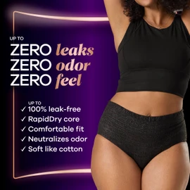 Always Discreet Boutique Incontinence and Postpartum Underwear for Women, Maximum Protection, Large, Black, 18 Count