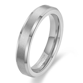 HXNIBATSAR 4mm/6mm/8mm Mens Women Wedding Tungsten Carbide Ring 14K Gold Plated Matte Finish&Polished Beveled Edges Comfort Fit Size 5-12 (4mm-Silver, 9.5)