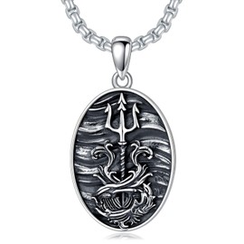 Trident Necklace 925 Sterling Silver Neptune Trident Pendant Mythology Sea Gods Poseidon Trident Jewelry Ancient Greek Amulet Medallion Gift for Men Women