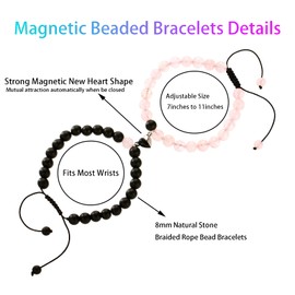 GIEIWIW Magnetic Couple Bracelet Set Friendship Couple Long Distance Matching Bracelet Natural Turquoise Beaded Bracelet Women Men For Graduation Valentine's Day Daily Gifts Black Pink