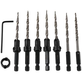 iuniq Tapered Drill Bits 9PCS Pilot Screw Hole Set Enjoy Universal Counter Sinker Set Perfect with Hex L-Wrench Countersink Drill Bit Set Woodworking