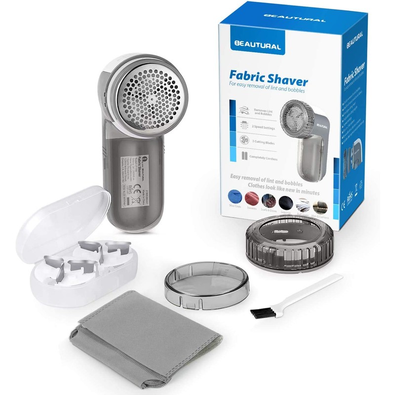 BEAUTURAL Portable Fabric Shaver and Lint Remover with 2-Speeds, Adjustable