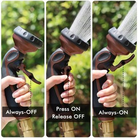 RESTMO Hose Nozzle with Easy Self-Lock Trigger, Heavy Duty Metal Water Hose Sprayer with 9 Spray Patterns and On/Off Valve, Ideal for Outdoor Lawn & Garden Watering, Car & Pet Washing, Brown