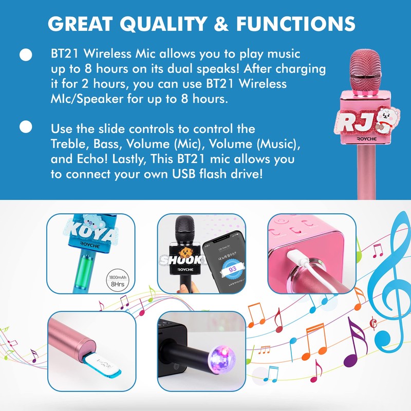 BTS Bluetooth Wireless Mic & Speaker, All Seven BTS Characters