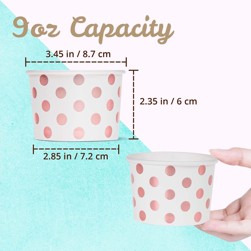 MATICAN 50-Pack 9oz Paper Ice Cream Cups with Rose Gold