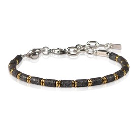 Casvia Men’s Lava Textured Hematite Bracelet - Handcrafted Original Design Beaded Gemstone with Gold-Plated Spacers, Adjustable Stainless Steel Dual-Clasp, 6.89–8.8 Inch, Gift & Everyday Wear for Men