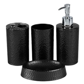 Bath Bliss Hammered Texture 4 Piece Bath Accessory Set in Black